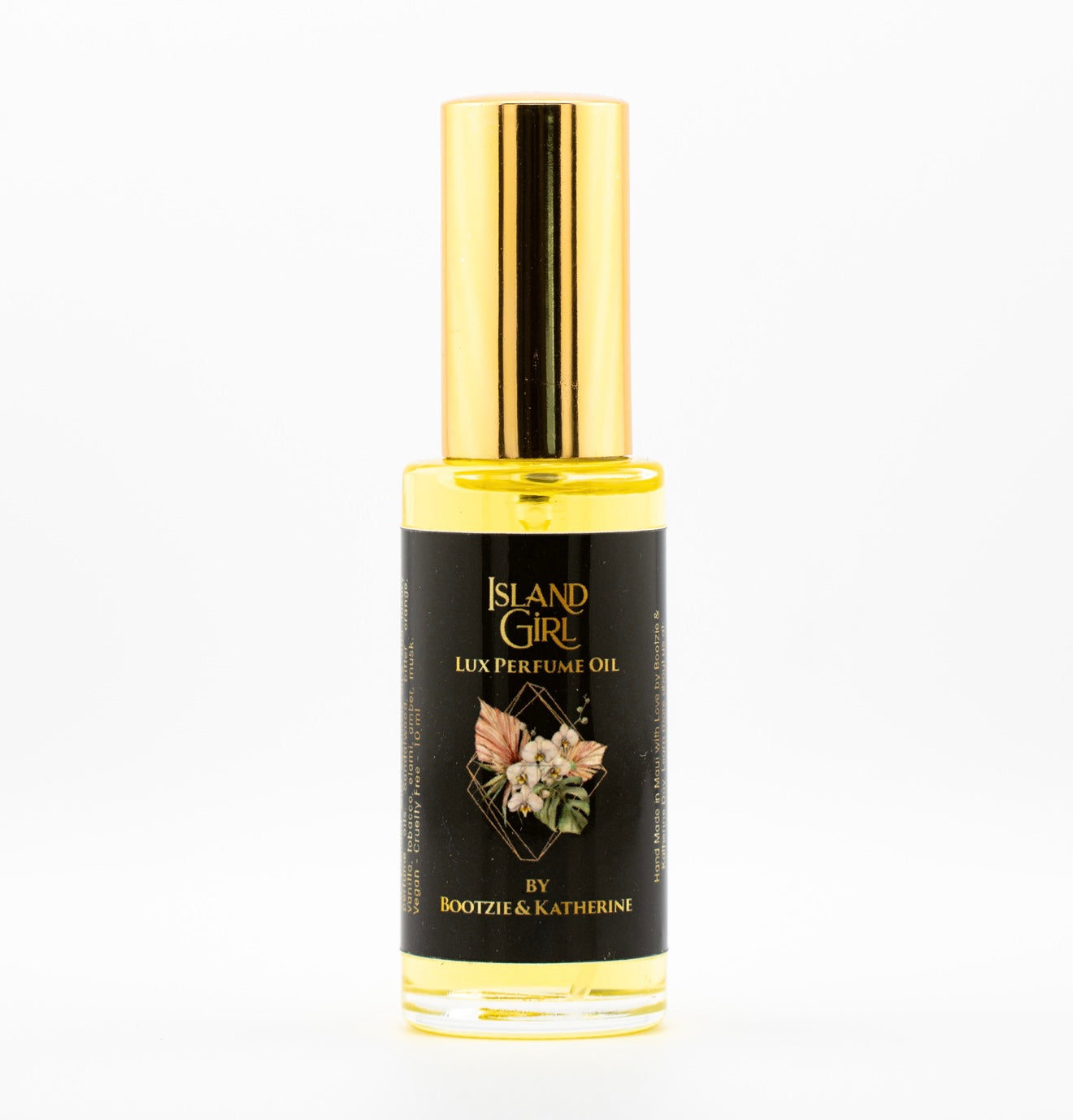 Hair & Body Oil / Tropical Elixir - Island Girl with bitter orange, vanilla, musk, amber, tobacco, sandalwood and a touch of cinnamon.