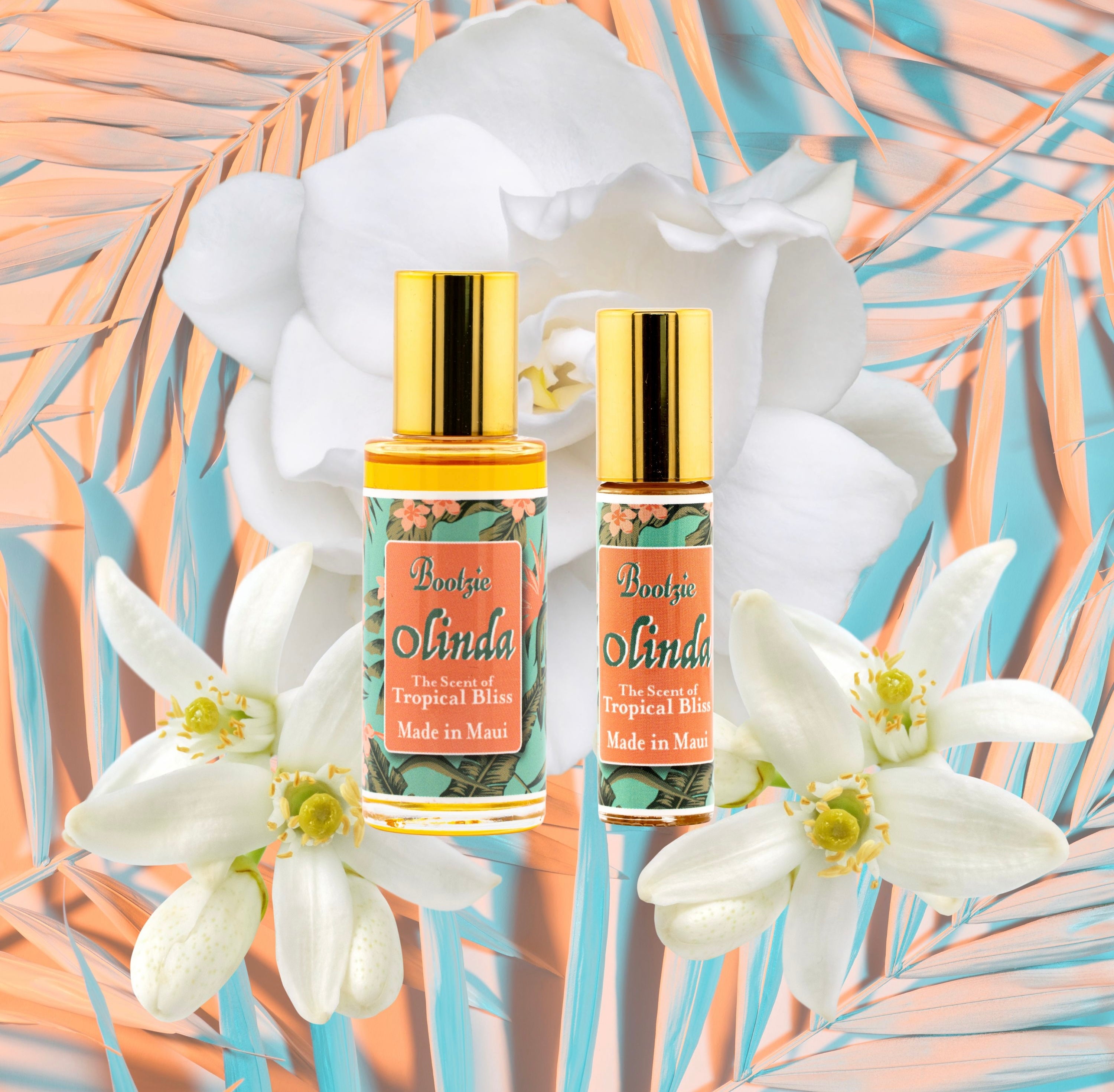 Olinda Hawaiian Perfume Oil “Duo” 1 oz Refill + 10 ml roller -Pikake, Orange Blossom and Gardenia